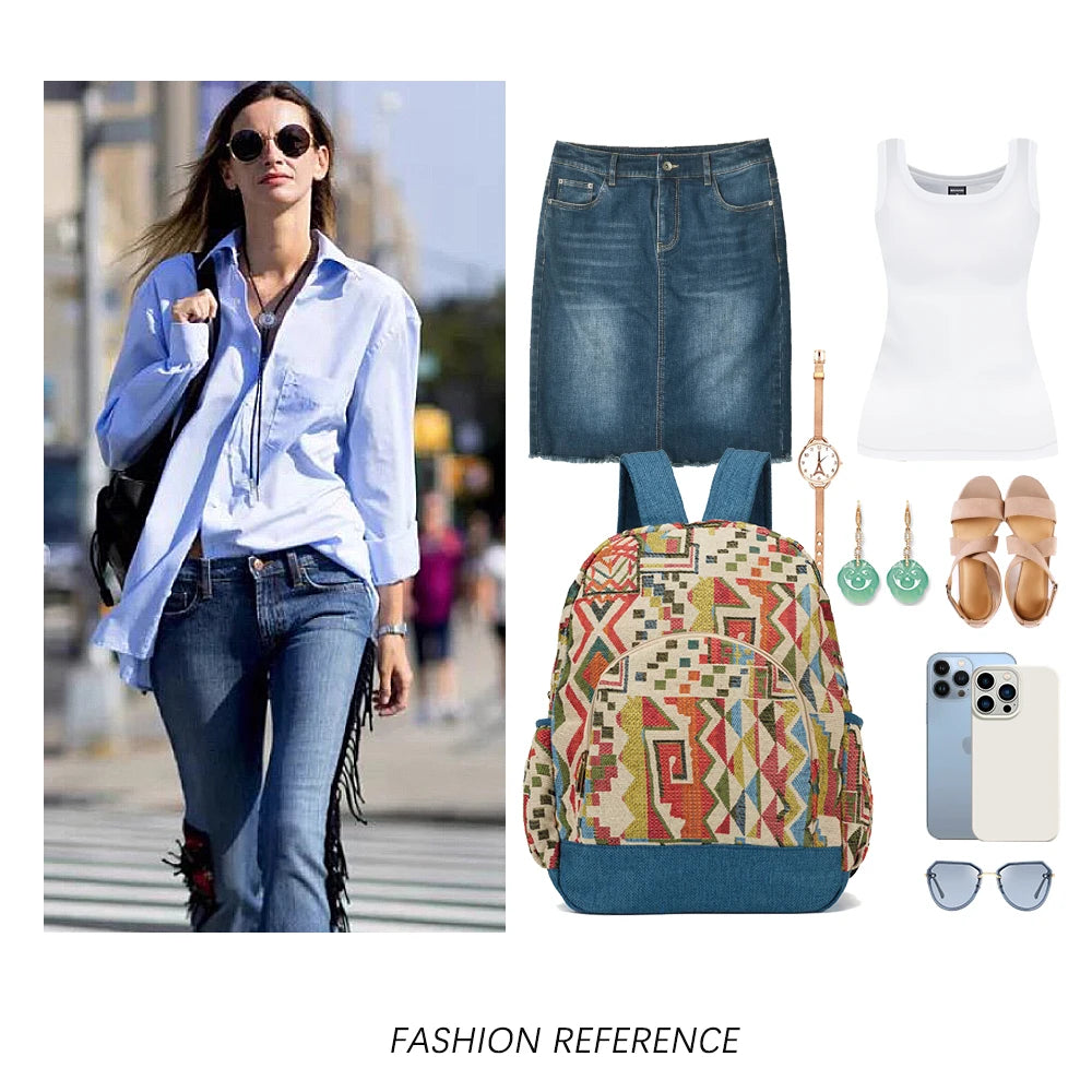 sac à dos en tissu de grande capacité pour femmes, sac d'école de Style bohème, sac de jour de qualité, sac d'école pour filles, bourse Durable