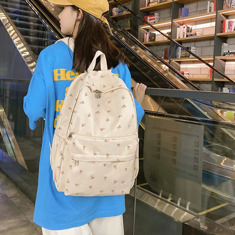 sac à dos à fleurs pour femmes sac à dos en Nylon imperméable adolescent grande capacité étudiant sac d'école sac de voyage