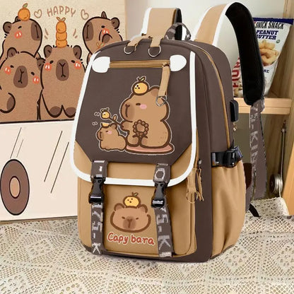 Capybara-Sac à dos d'ordinateur pour adolescents, sac à dos pour collège, sac à dos décontracté, grande capacité, sangle réglable, cartable