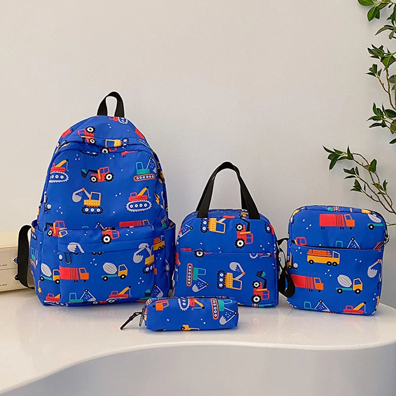 4 pièces ensemble retour à l'école grande capacité sac à dos & sac à main et trousse à crayons décontracté mode sac à dos dessin animé motif impression pour l'école
