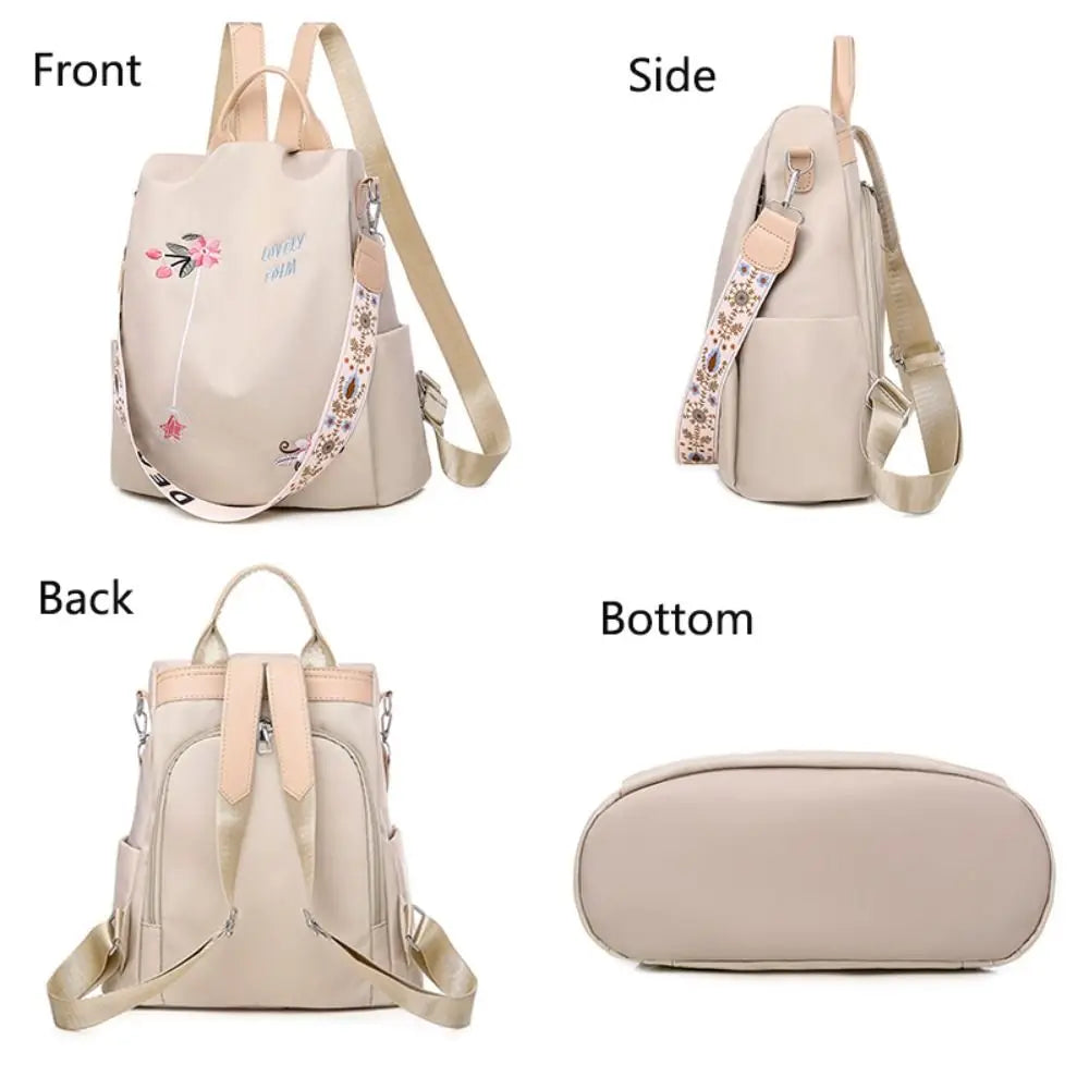sac à dos étanche pour femmes, sac d'école antivol, broderie de styliste, grande capacité, sac à main de voyage à bandoulière