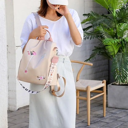 sac à dos étanche pour femmes, sac d'école antivol, broderie de styliste, grande capacité, sac à main de voyage à bandoulière