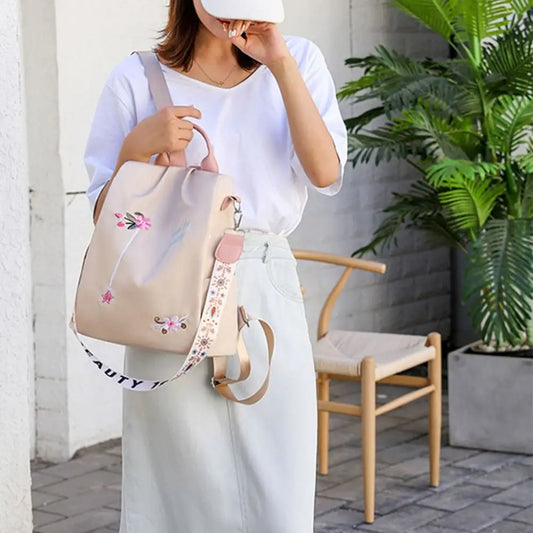 sac à dos étanche pour femmes, sac d'école antivol, broderie de styliste, grande capacité, sac à main de voyage à bandoulière
