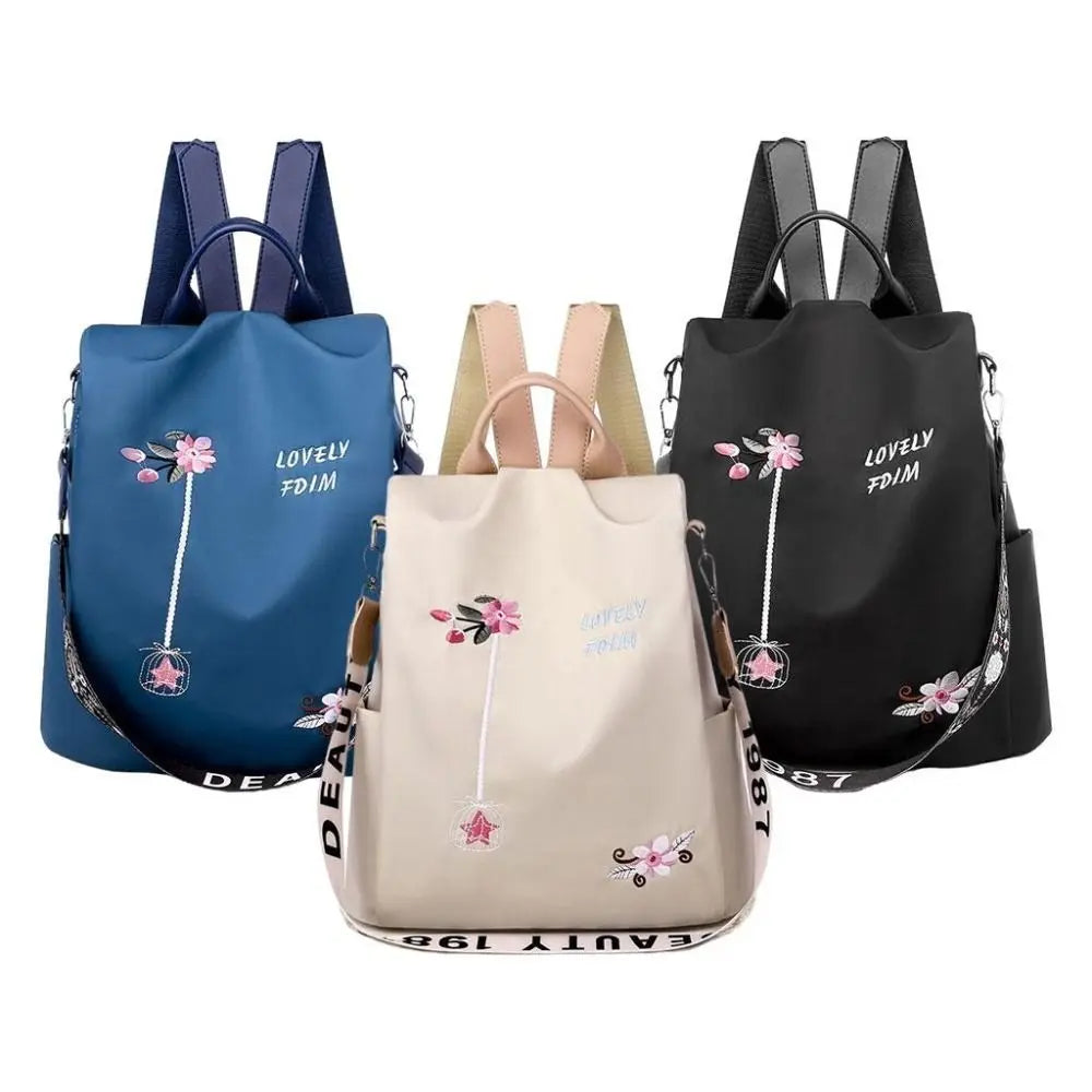 sac à dos étanche pour femmes, sac d'école antivol, broderie de styliste, grande capacité, sac à main de voyage à bandoulière