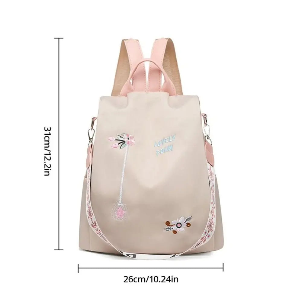 sac à dos étanche pour femmes, sac d'école antivol, broderie de styliste, grande capacité, sac à main de voyage à bandoulière, taille