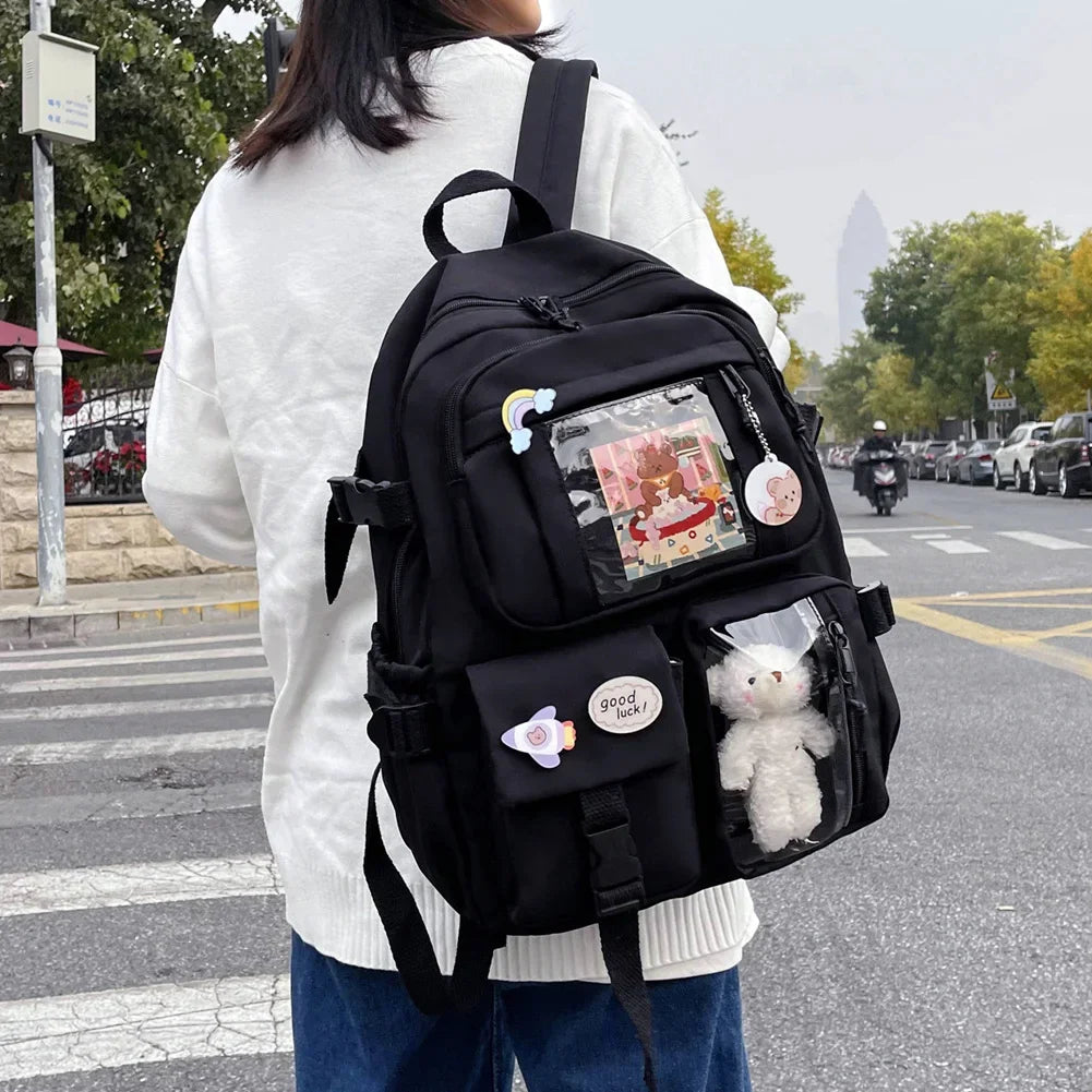 Sac à dos esthétique japonais pour filles, sacs d'école mignons pour étudiants, adolescentes, poches, sac à dos pour ordinateur portable Kawaii pour femmes, Harajuku Mochila