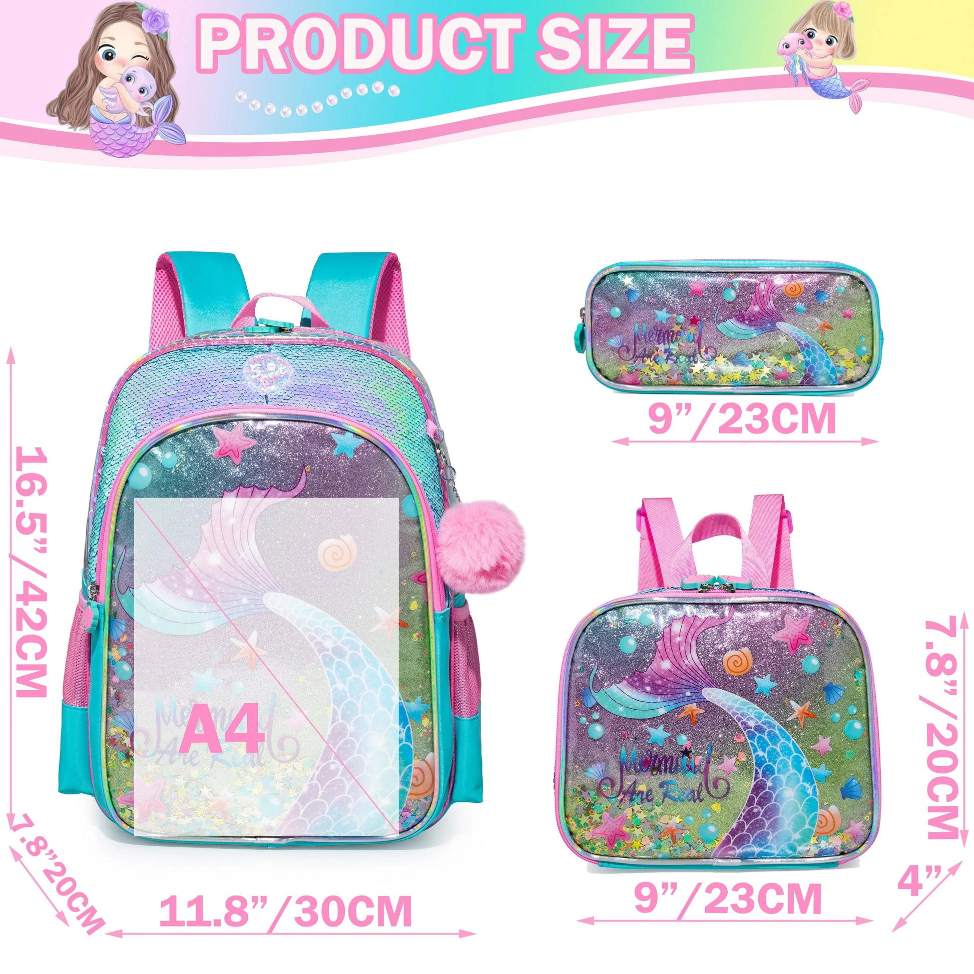 Meetbelify-Sac à dos d'école pour filles, cartable pour enfants, sac de voyage pleine grandeur avec boîte à lunch, élèves du primaire taille