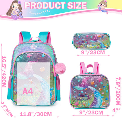 Meetbelify-Sac à dos d'école pour filles, cartable pour enfants, sac de voyage pleine grandeur avec boîte à lunch, élèves du primaire taille