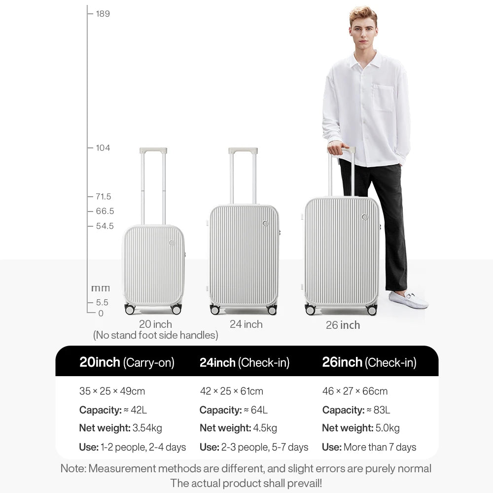valise de voyage à roulettes avec roues tournantes, 20 ", 24", 26 ", taille
